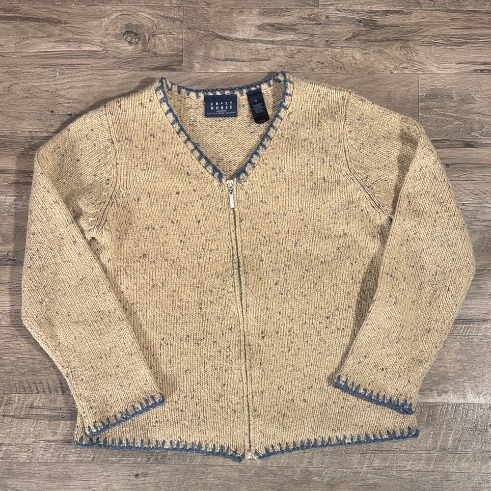 Women's Beige Zip-Up Sweater